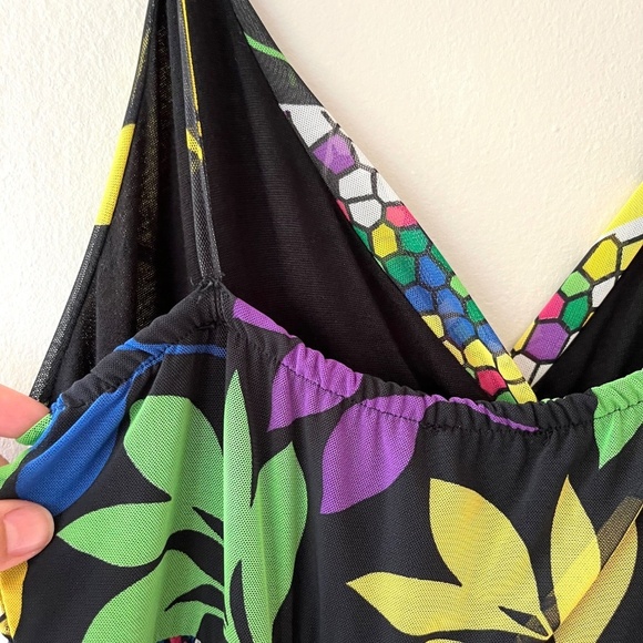 Tank Floral Maxi Pullover Dress V Neck Stretch Loose Fit Fully Lined Sz M L - Picture 4 of 7